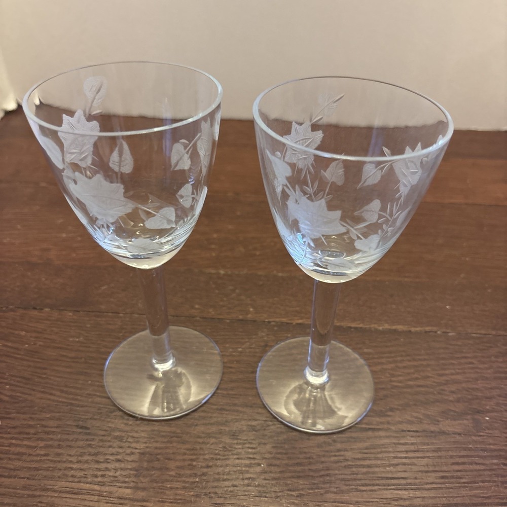 Toscany TOY32 Wine Crystal Glass‎ Set of 2 Frosted Floral 6.5"